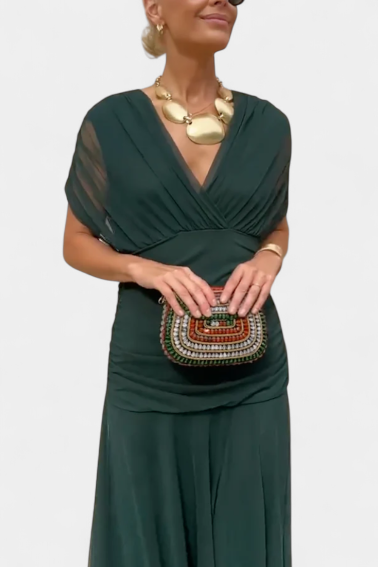 Florendra | Robe longue à fleurs avec col en V