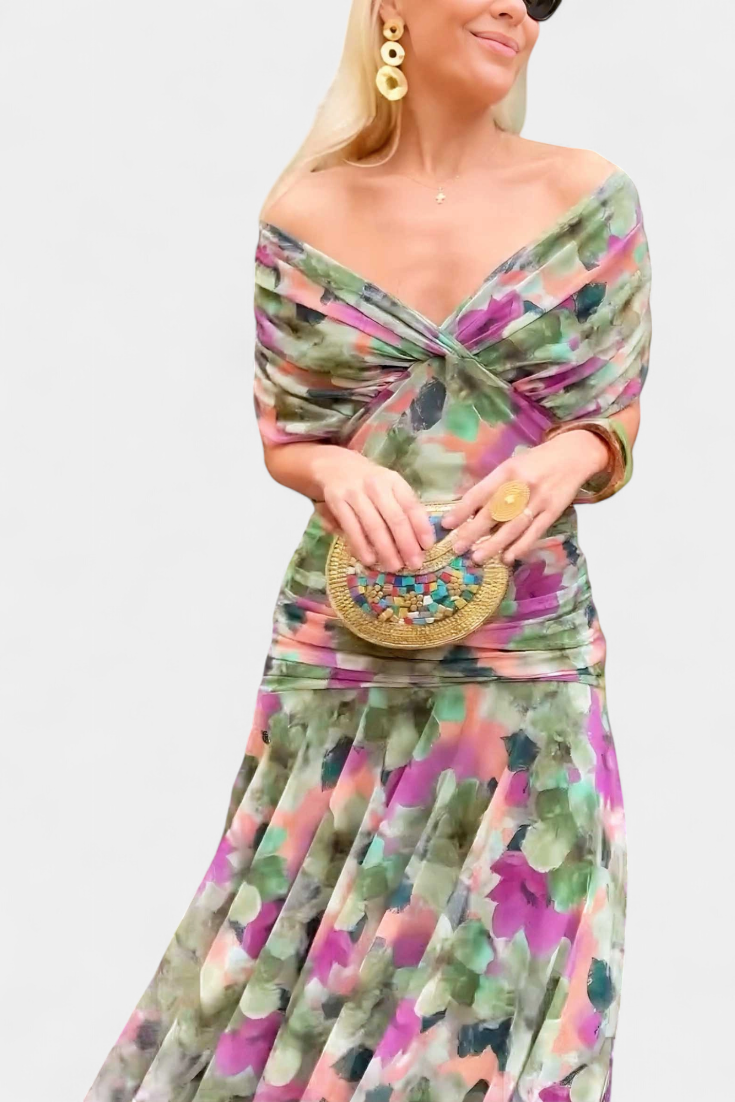 Florendra | Robe longue à fleurs avec col en V