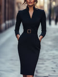 Lina – Robe noire élégante avec ceinture