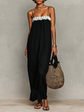 Robe maxi pour femmes minimaliste en lin avec des panneaux en dentelle sans bretelles et bretelles spaghetti MDZ1926C9Y