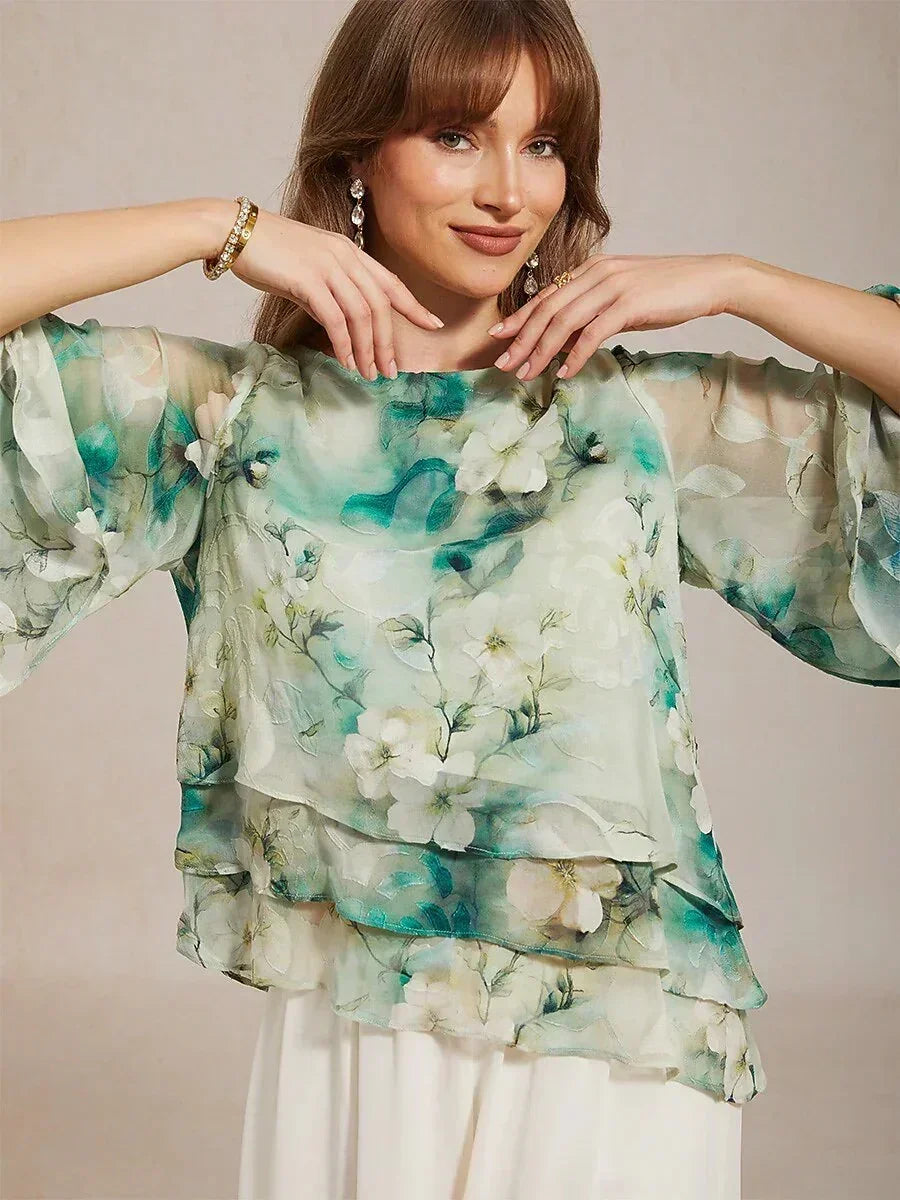 Chemise en chiffon à dentelle avec imprimé floral