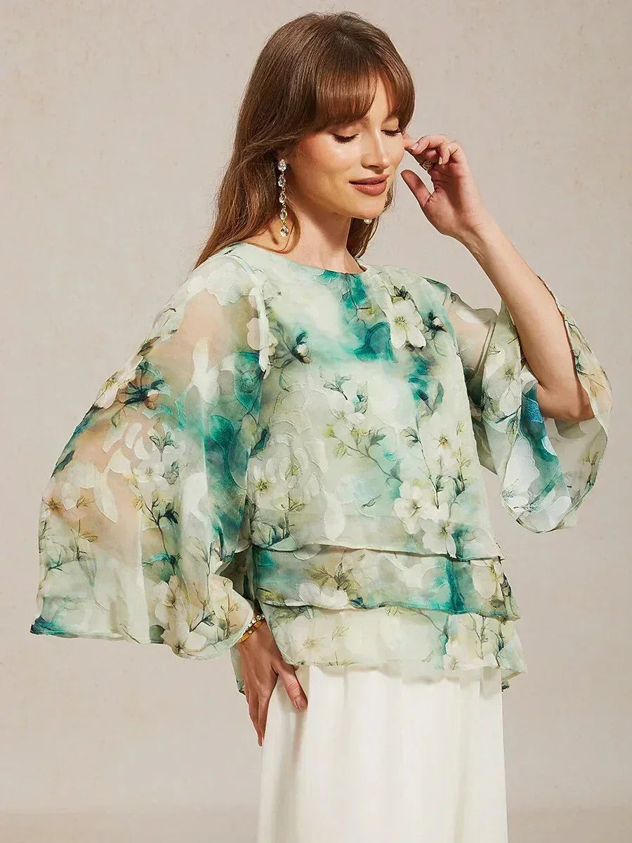 Chemise en chiffon à dentelle avec imprimé floral