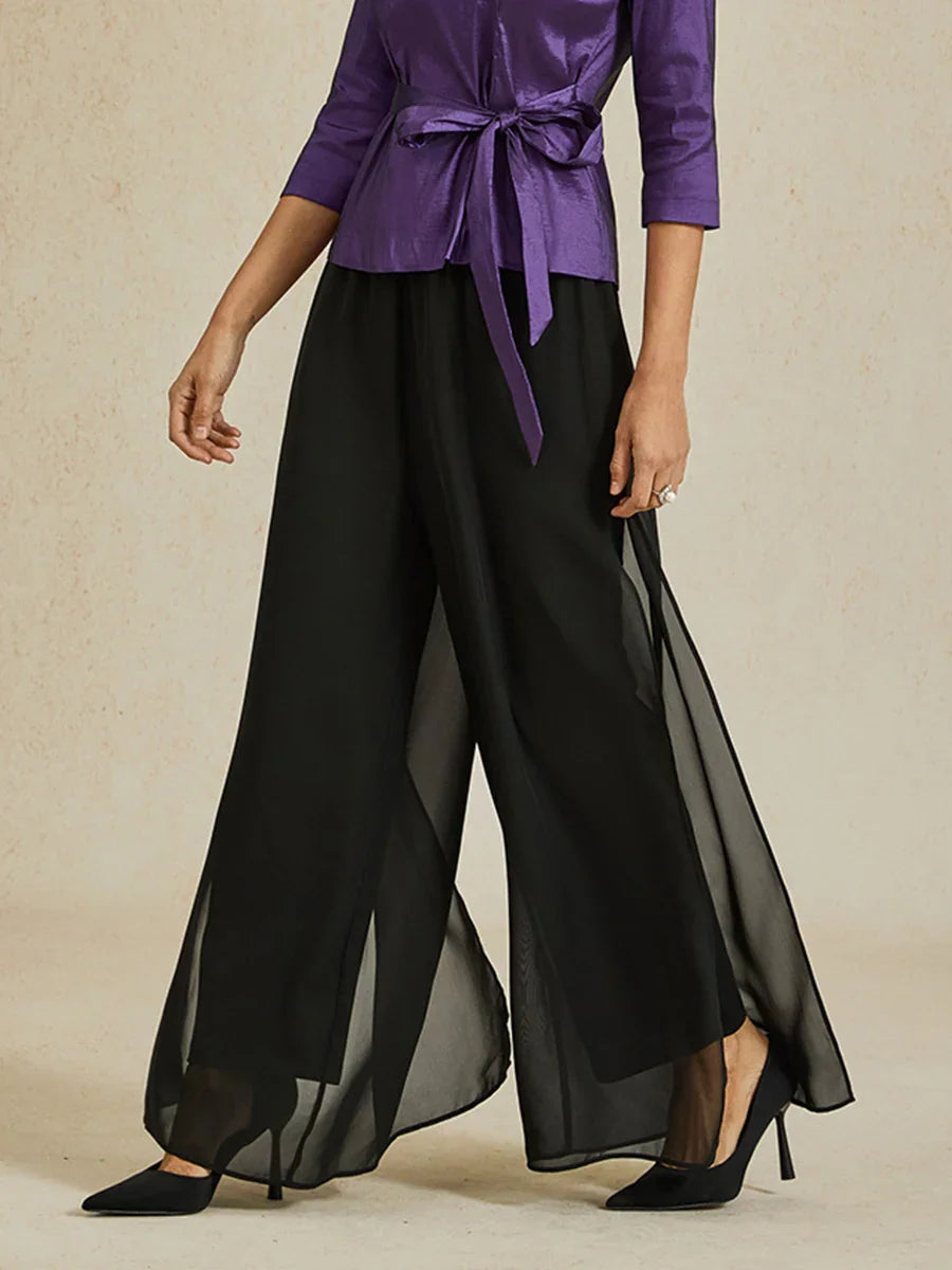 Pantalons droits avec une couche de chiffon fendue