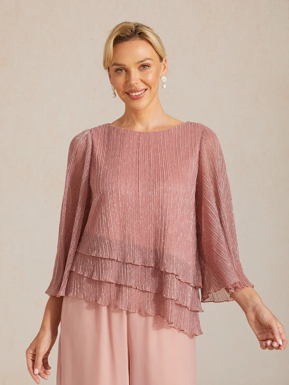 Chemise à couches asymétrique en chiffon froissé métallique