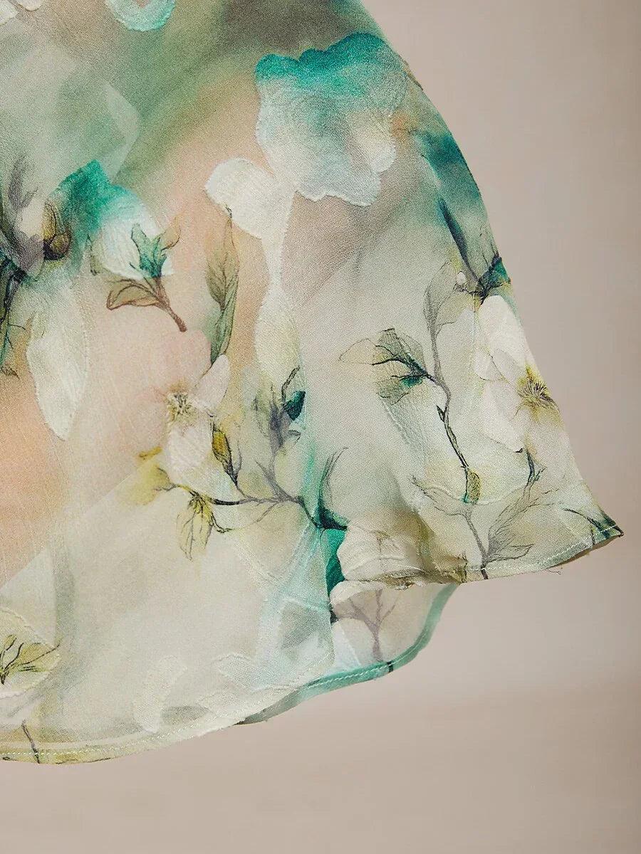 Chemisier en chiffon avec dentelle et motif floral