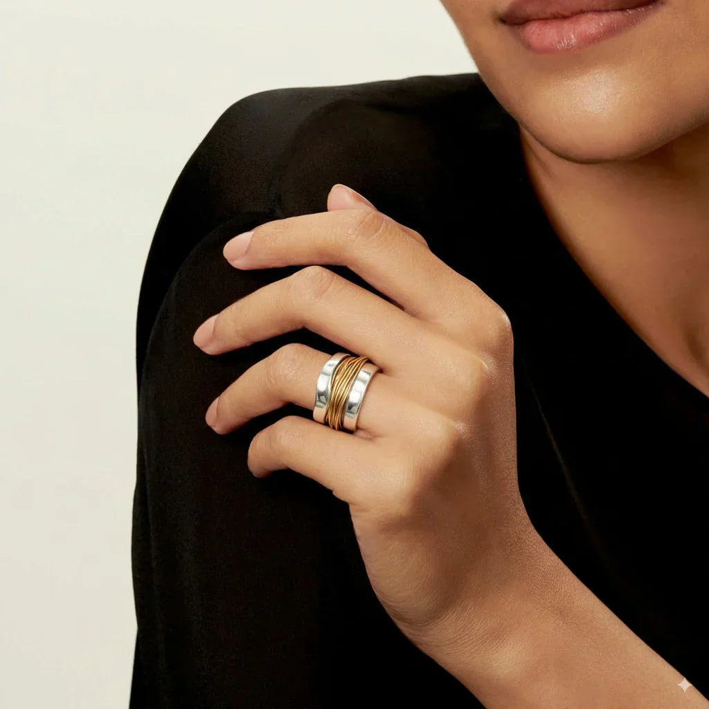 Bague en argent avec fil doré