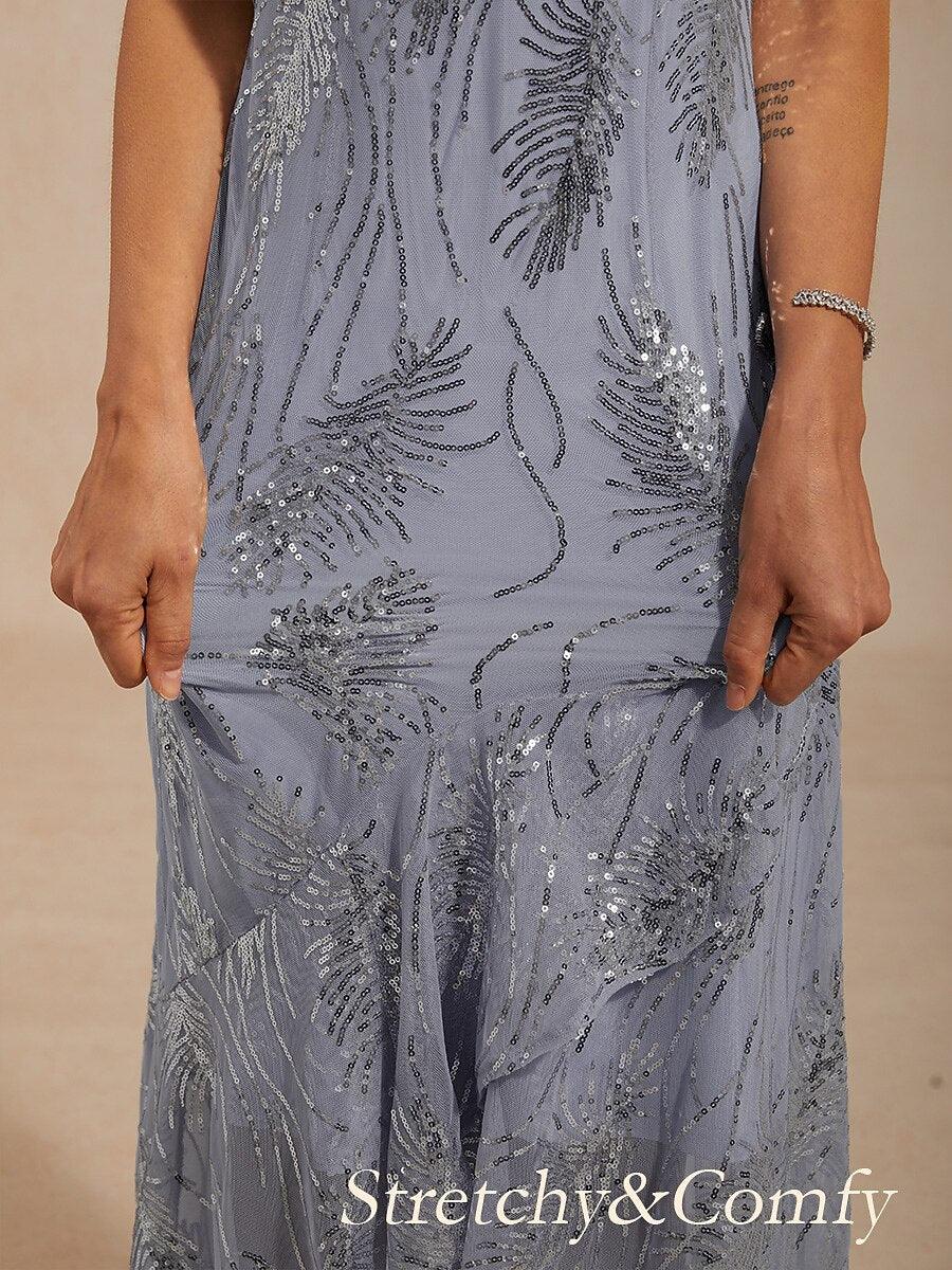 Robe maxi A-Line sans manches avec paillettes en tulle