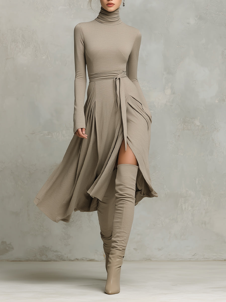 Robe midi tricotée mixte pour femmes avec des manches longues et flatteuses MDA2446G6I