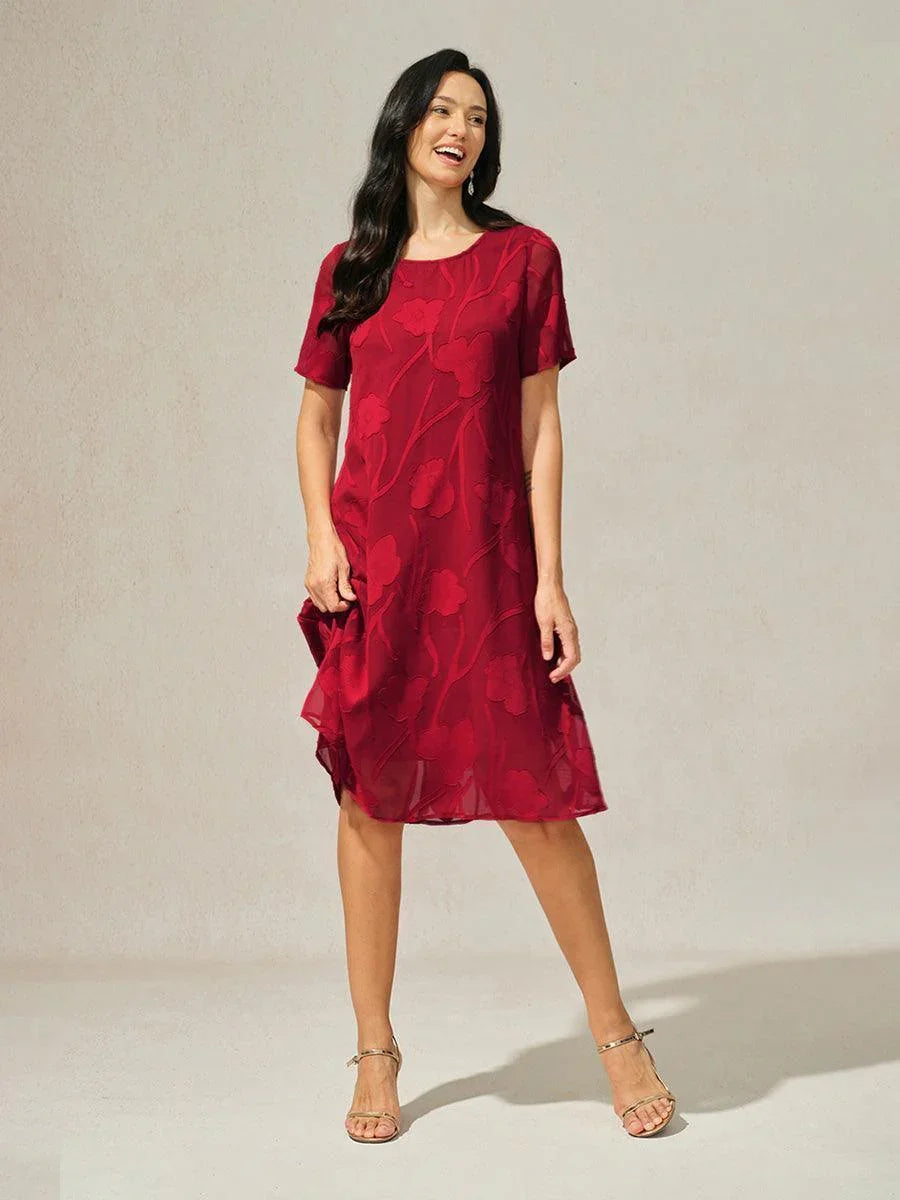 Robe A-Line en chiffon transparent avec des fleurs, longueur genou