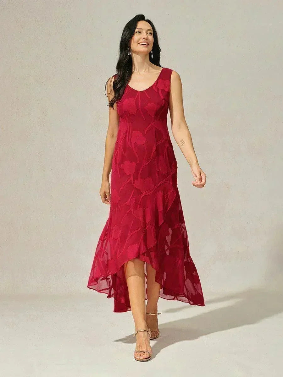 Robes de soirée sans manches en chiffon floral avec des ourlets asymétriques
