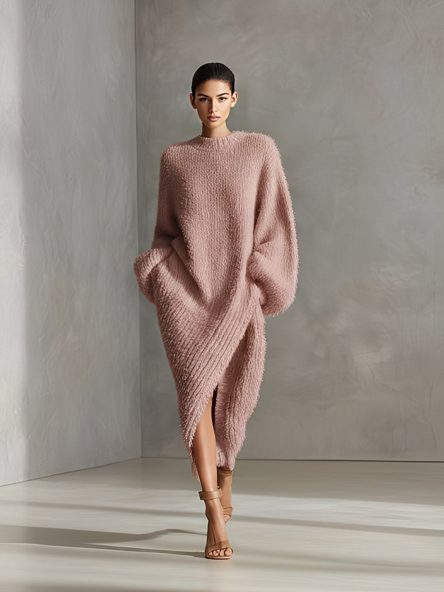 Robe midi asymétrique scintillante en fausse fourrure pour femmes MDA0245I2I