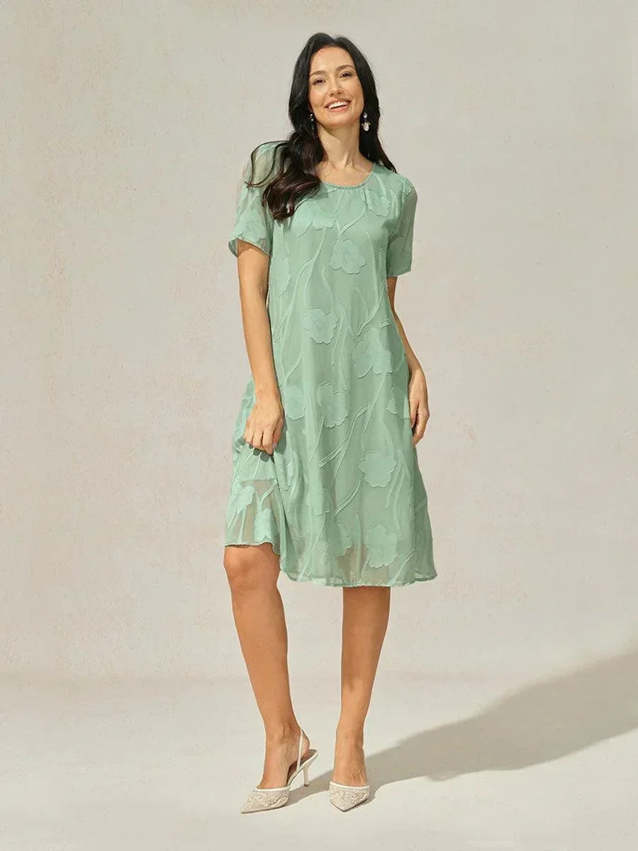 Robe A-Line en chiffon transparent avec des fleurs, longueur genou
