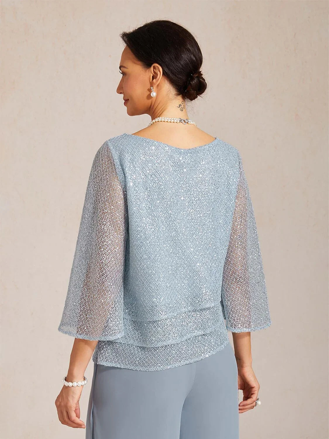 Top en tulle à plusieurs couches avec paillettes et manches en forme de cloche