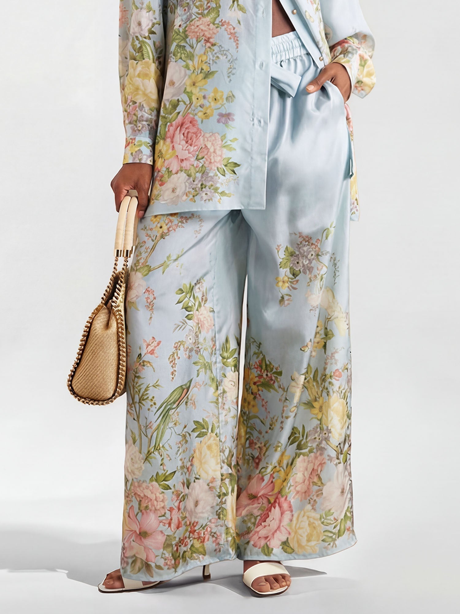 Pantalons larges avec imprimé floral pastel