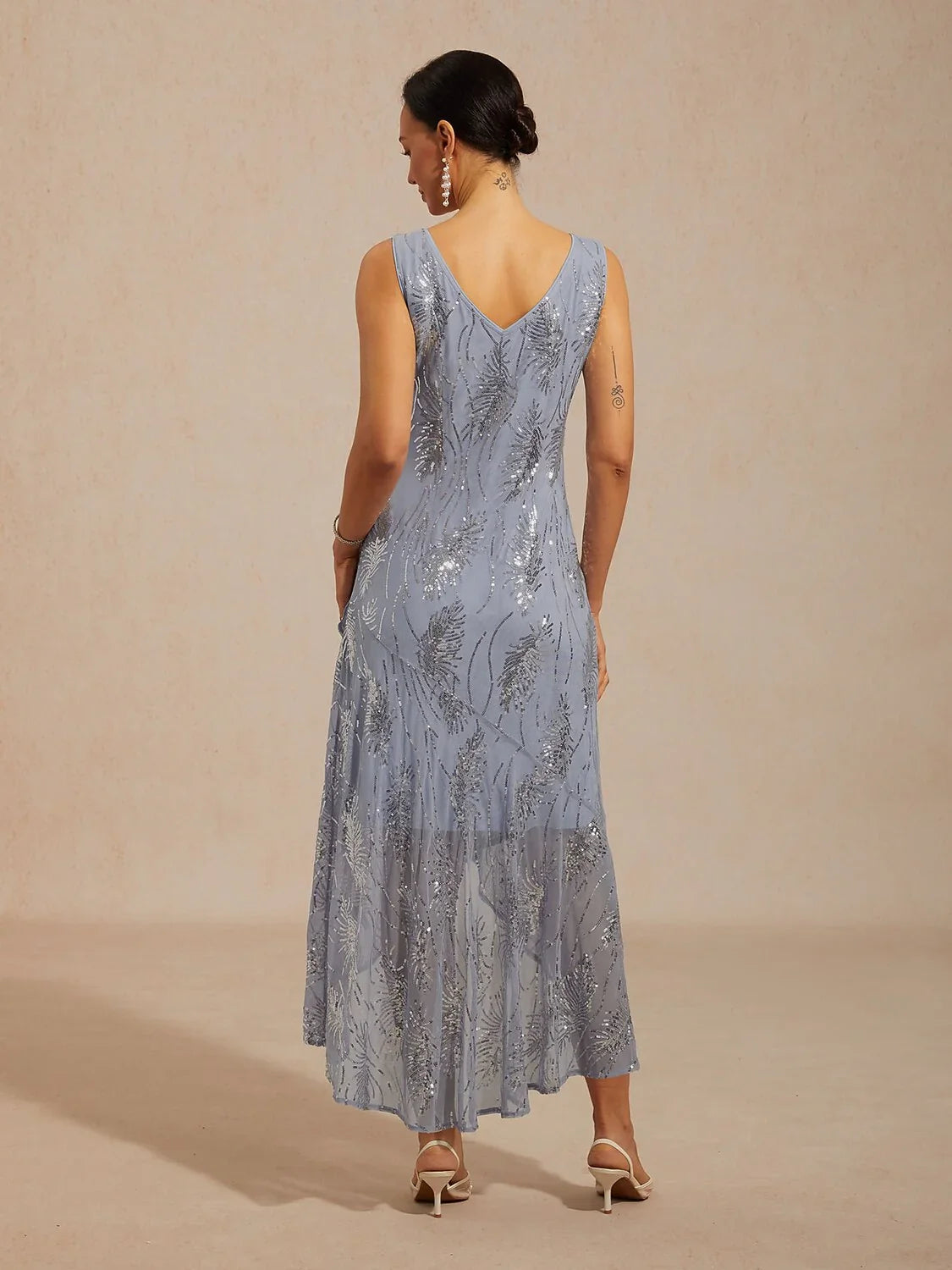 Robe maxi A-Line sans manches avec paillettes en tulle